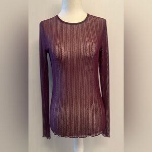 Find me now second skin sheer ribbed top in burgundy size S